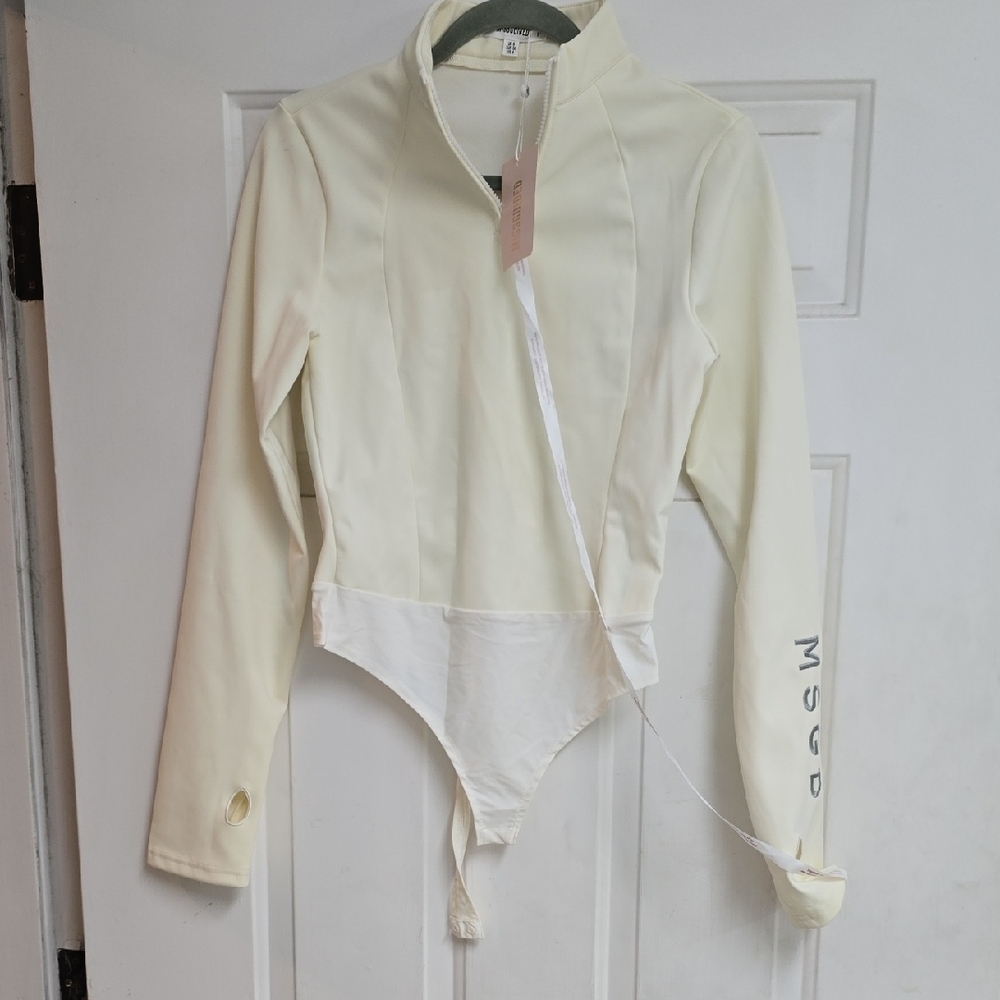 Missguided Cream Long Sleeve Bodysuit